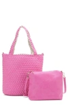 Mali + Lili Ray Convertible Woven Vegan Leather Tote In Hot Pink
