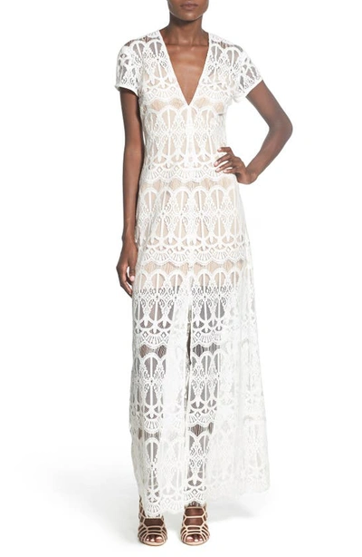 Wayf V-neck Lace Maxi Dress In White/  Nude