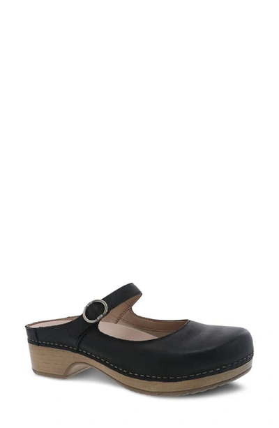 Dansko Bria Mary Jane Clog In Black Burnished Nubuck