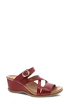 Dansko Ana Asymmetric Strappy Wedge Sandal In Red Glazed Calf