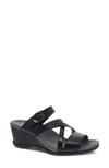 Dansko Ana Asymmetric Strappy Wedge Sandal In Black Glazed Calf