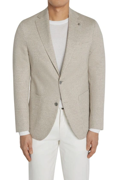 Jack Victor Hampton Mini Houndstooth Knit Linen & Cotton Sport Coat In Tan