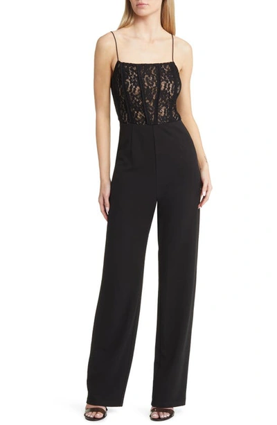Lulus Romantic Business Lace Bodice Jumpsuit In Black