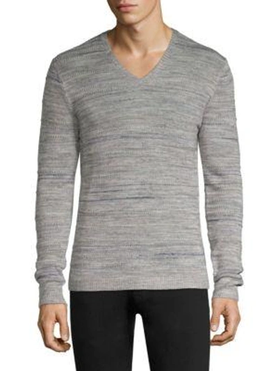 John Varvatos Intarsia Tuck Stitch V-neck Sweater In Light Grey