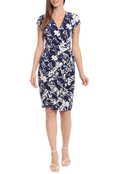Maggy London Short Sleeve Wrap Dress In Navy/ Ivory