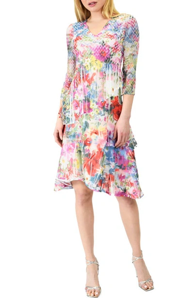 Komarov Floral Three-quarter Sleeve Dress In Monet Floral