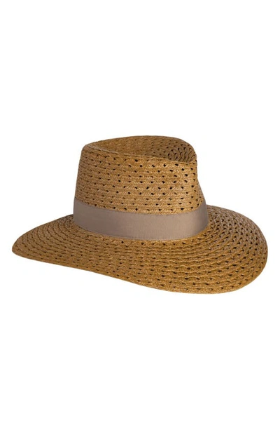 Eric Javits Cannes Ii Wide Brim Woven Fedora In Honey