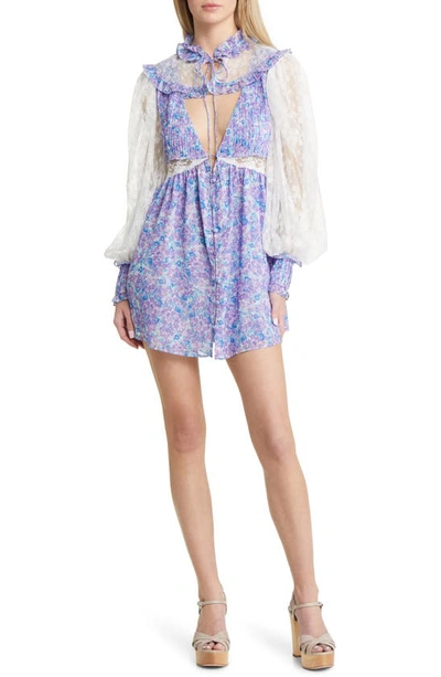 For Love Lemons April Floral Long Sleeve Minidress In Purple