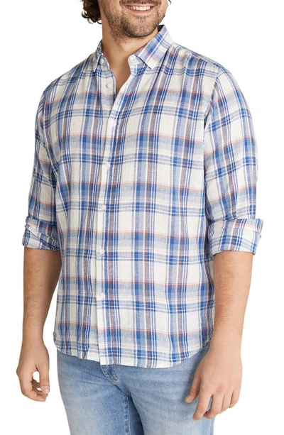 Johnny Bigg Eden Plaid Linen & Cotton Button-up Shirt In Blue