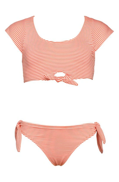 Hobie Kids' Sailor Cap Sleeve Two-piece Swimsuit In Poppy