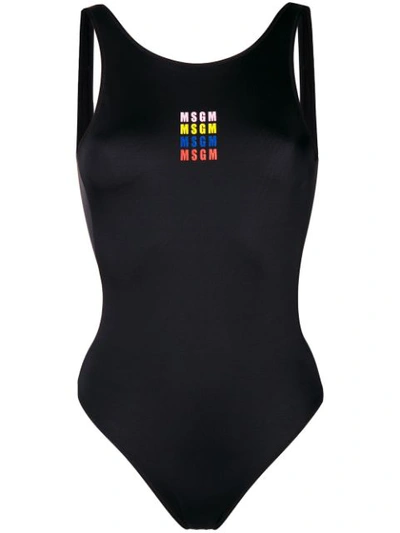 Msgm Multi Logo-print Lycra Swimsuit In Black
