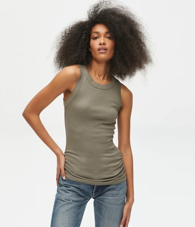 Michael Stars Halley Ribbed Tank With Ruching In Olive
