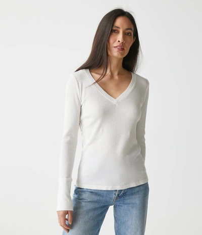 Michael Stars Romeo Thermal V-neck Tee In Chalk