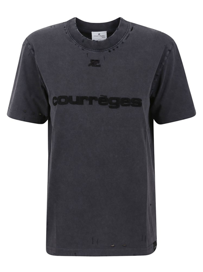 Courrèges Courreges Distressed Dry Jersey T-shirt Tshirt In Grey
