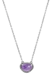Adornia Fine Sterling Silver Birthstone Halo Pendant Necklace In Silver - Amethyst - February