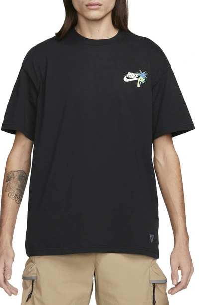Nike Beach Party Cotton Graphic T-shirt In Black/black