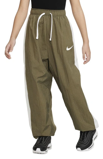 Nike Sportswear Big Kids' (girls') Woven Pants In Medium Olive/white/white