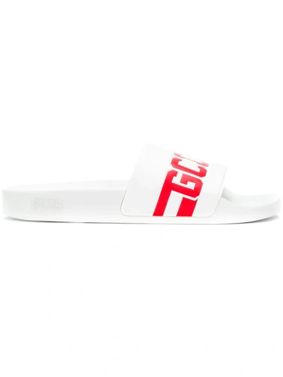 Gcds Logo Embossed Rubber Slide Sandals In White