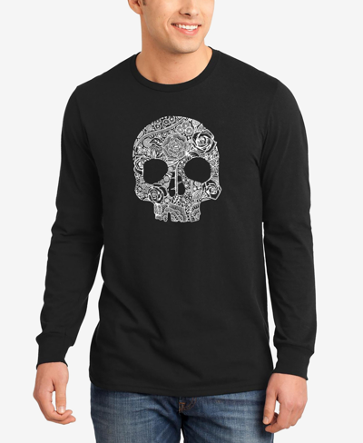 La Pop Art Men's Word Art Flower Skull Short Sleeve T-shirt In Black