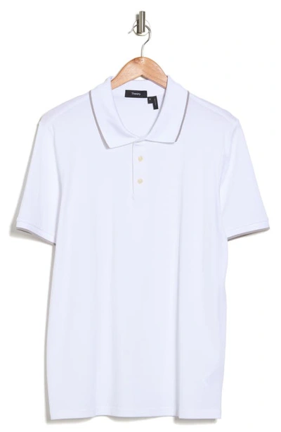 Theory Precise Stretch Pima Cotton Polo In Ivory/ Opal