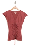 Max Studio Center Shirred Short Sleeve T-shirt In Marsala