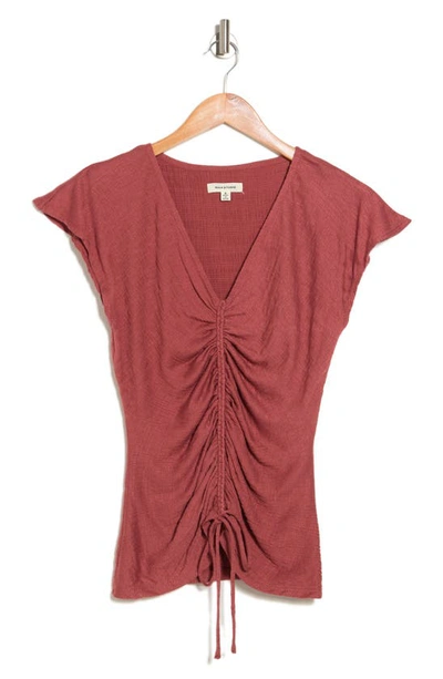 Max Studio Center Shirred Short Sleeve T-shirt In Marsala