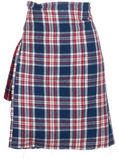 R13 Check Asymmetric Apron Skirt  In Blue
