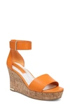 Franco Sarto Clemens Ankle Strap Platform Wedge Sandal In Mandarin Orange Leather