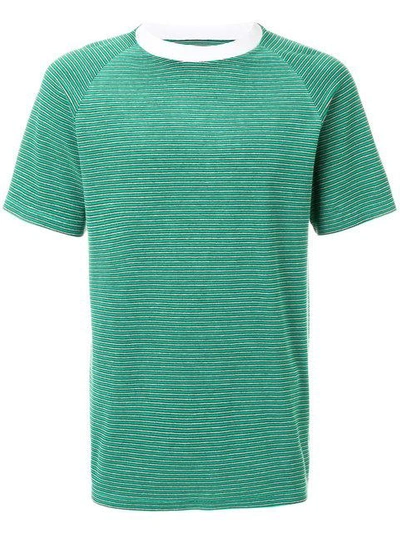 Maison Margiela Striped Contrast Collar T-shirt In Green