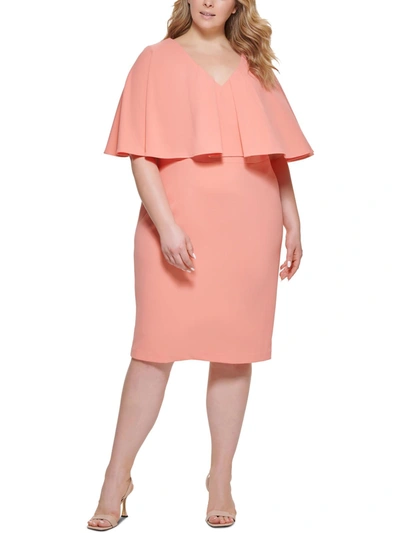 Calvin Klein Plus Womens V-neck Midi Sheath Dress In Pink