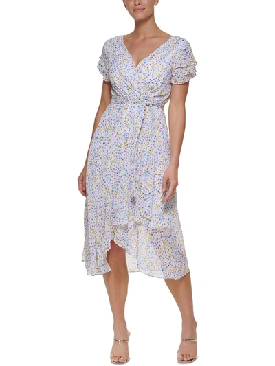 Dkny Womens Floral Print Midi Wrap Dress In Beige