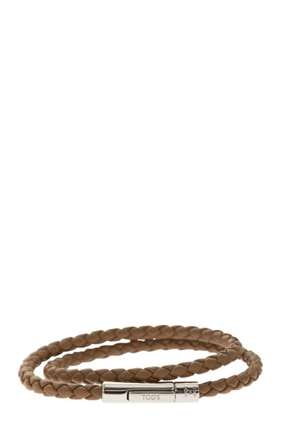 Tod's Mycolors 2-turn Leather Bracelet In Camel