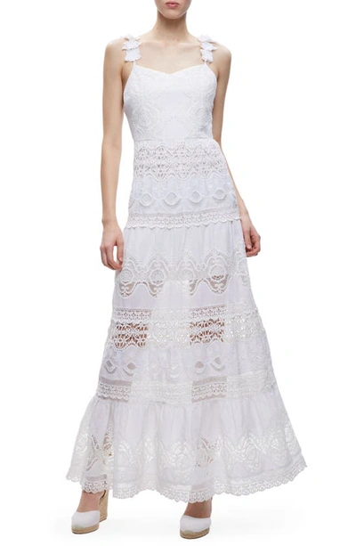 Alice And Olivia Alora Lace Inset Maxi Dress In White