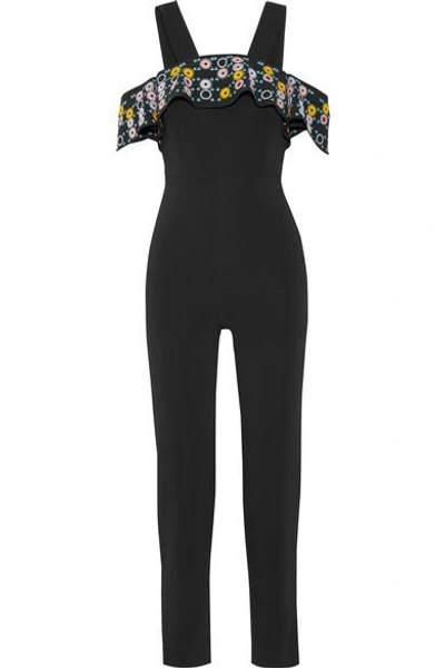 Peter Pilotto Woman Off-the-shoulder Embroidered Stretch-cady Jumpsuit Black