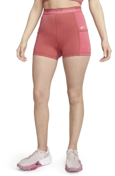 Nike Women's  Pro High-waisted 3" Training Shorts With Pockets In Adobe/ Sea Coral