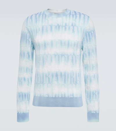 Amiri Logo Cotton And Cashmere-blend Sweater In Blue