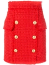 Balmain Button-embellished Wool-piqué Mini Skirt In Red