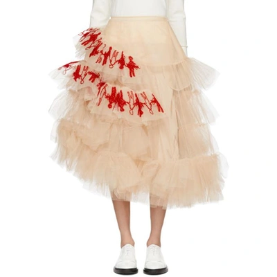 Simone Rocha Pink Tulle Embroidered Dolls Skirt In Nude