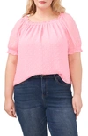 Cece Square Neck Clip Dot Top In Pink Begonia