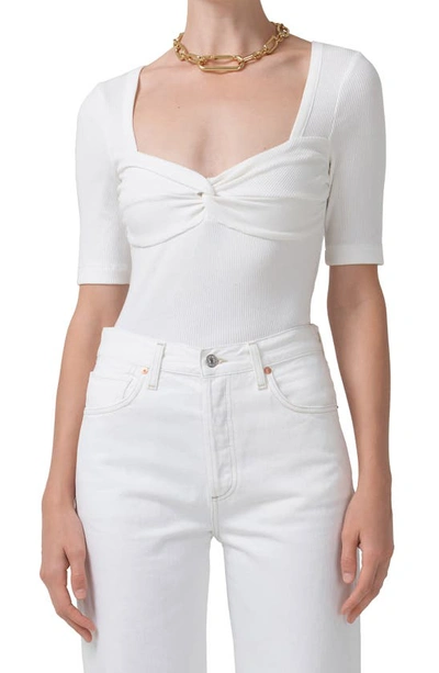 Citizen Of Humanity Parie Twist Neck Rib Top In Milque