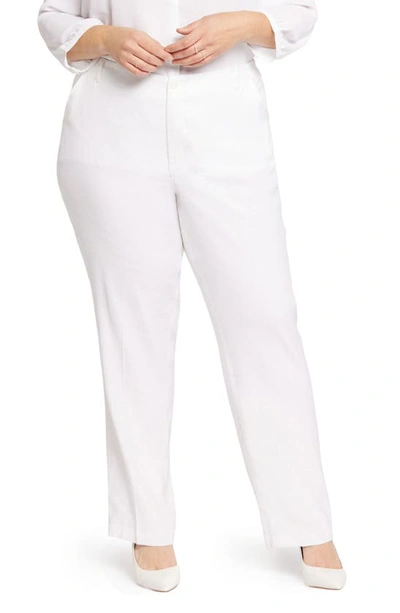 Nydj Marilyn Straight Leg Linen Blend Trousers In Optic White