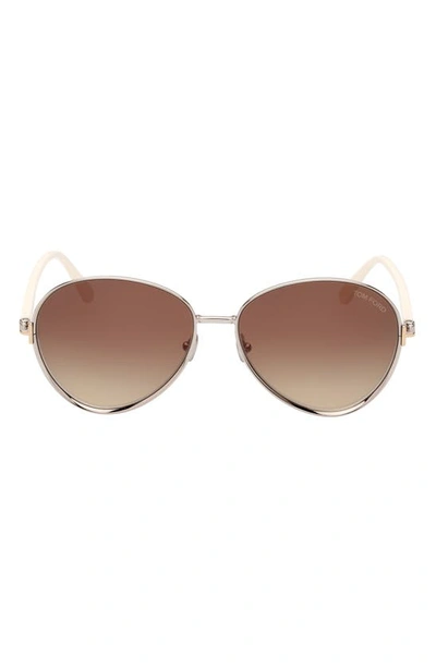 Tom Ford 59mm Pilot Sunglasses In Shiny Palladium / Brown Mirror