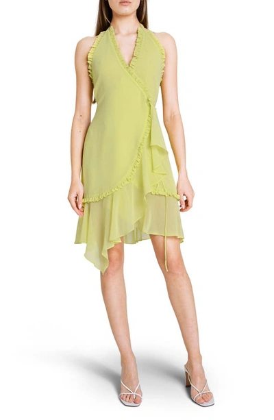 Wayf Jasmine Ruffle Halter Wrap Dress In Lemon