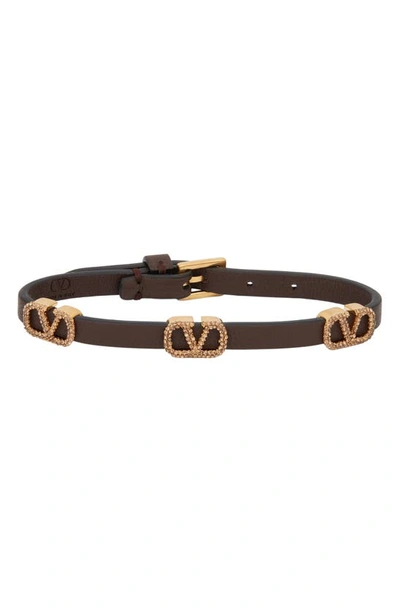 Valentino Garavani Signature Vlogo Leather Bracelet In K4d Fondant/ Smoked Topaz