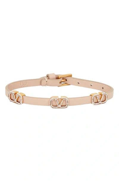 Valentino Garavani Signature Vlogo Leather Bracelet In K4e Powder Rose/ Silk