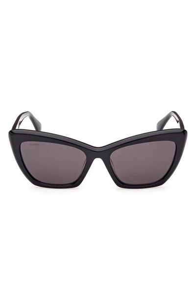 Max Mara 57mm Cat Eye Sunglasses In Shiny Black / Smoke