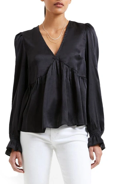 French Connection Inu Long Sleeve Satin Blouse In 01-black