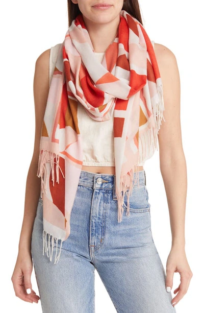 Nordstrom Tissue Print Wool & Cashmere Wrap Scarf In Coral Painted Tiles