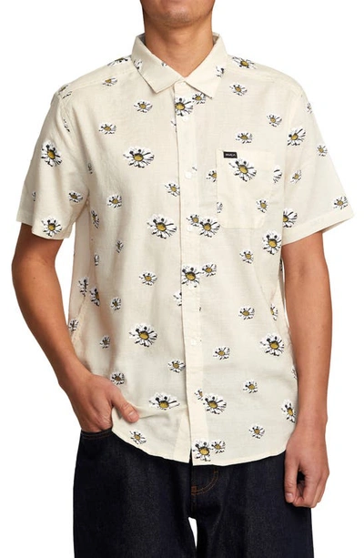 Rvca Pushing Up Floral Short Sleeve Button-up Shirt In Vanilla