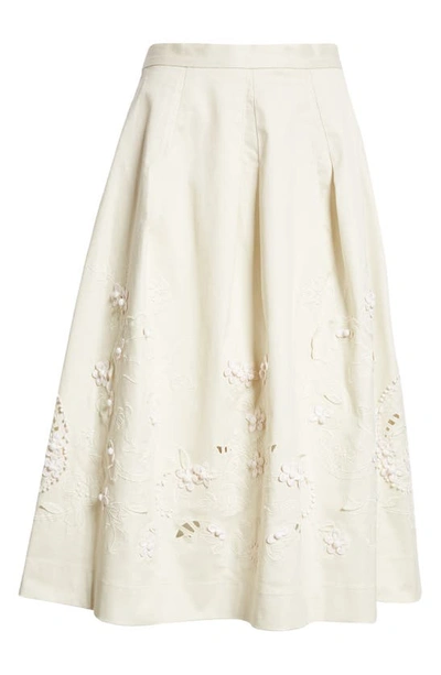 Carolina Herrera Floral-embroidered Full Midi Skirt In Ecru